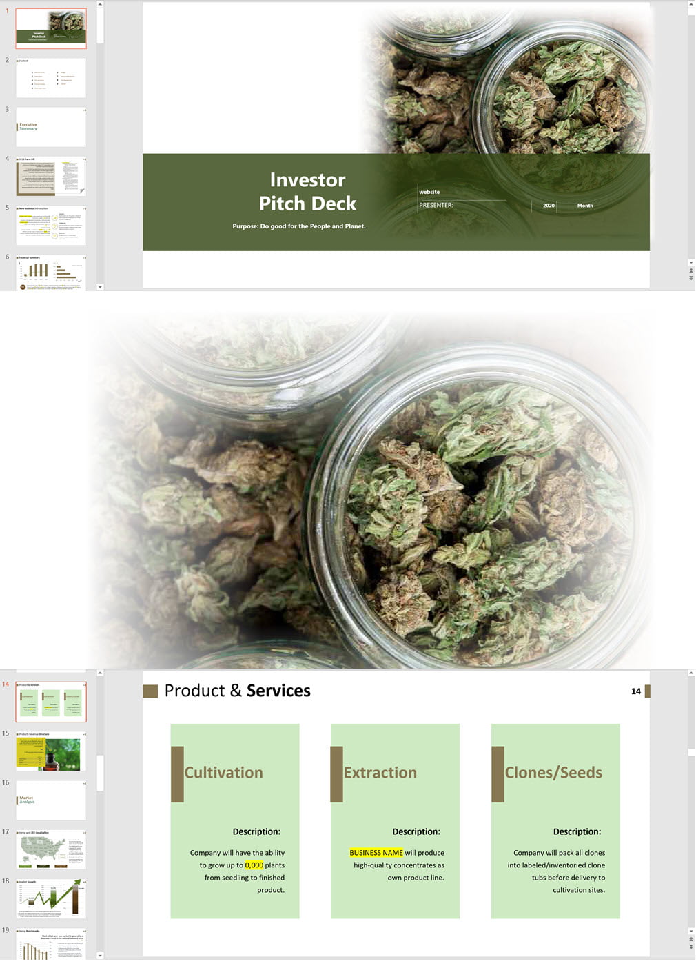 Hemp Nursery, Cultivation, Curing, Extraction Investor Pitch Deck Template