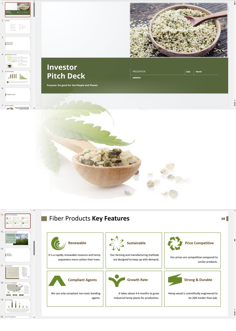 Hemp (Biomass, Fiber, Grain) Cultivation and Processing/ Manufacturing Investor Pitch Deck Template