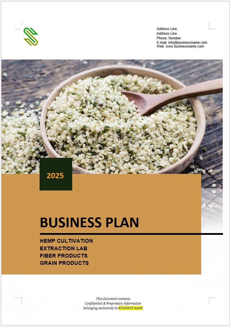 Hemp (Biomass, Fiber, Grain) Cultivation and Processing/ Manufacturing Business Plan Template