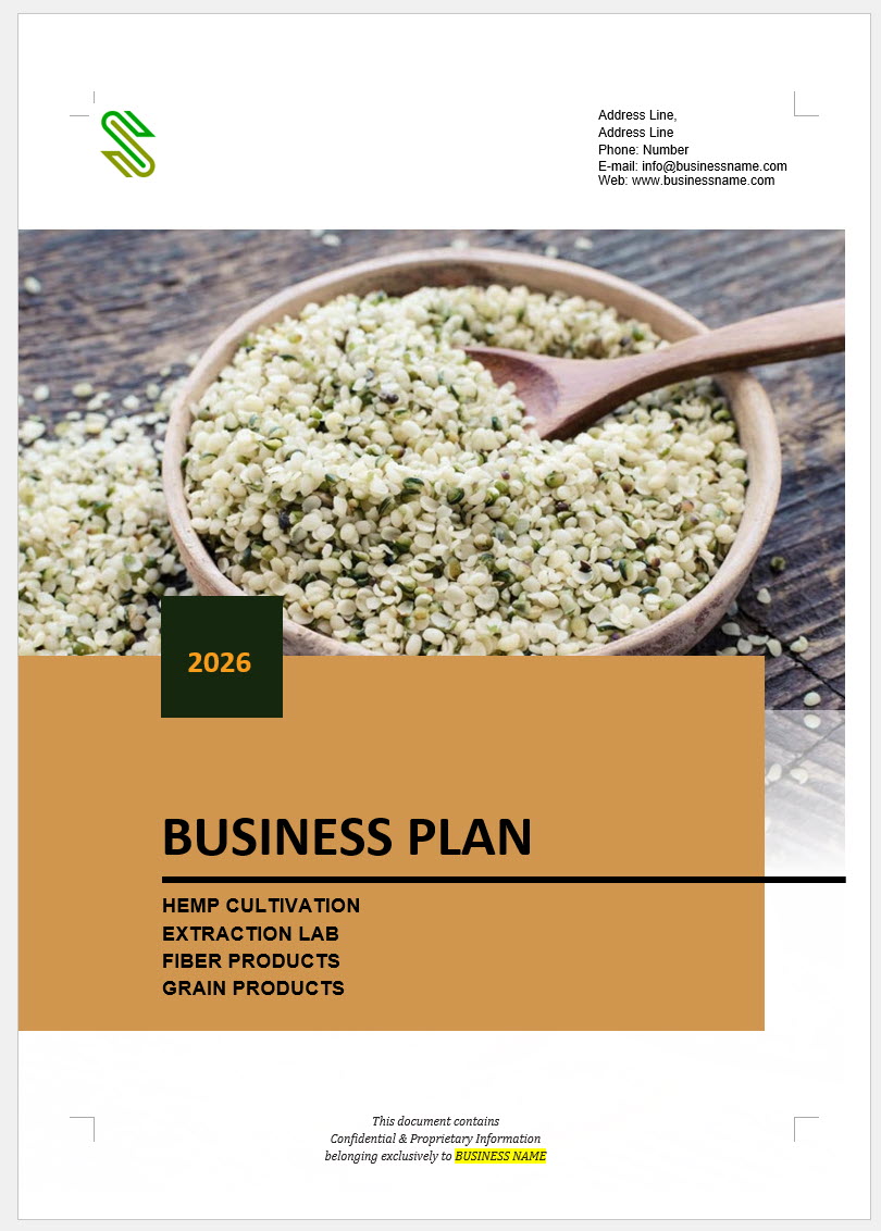Hemp (Biomass, Fiber, Grain) Cultivation and Processing/ Manufacturing Business Plan Template