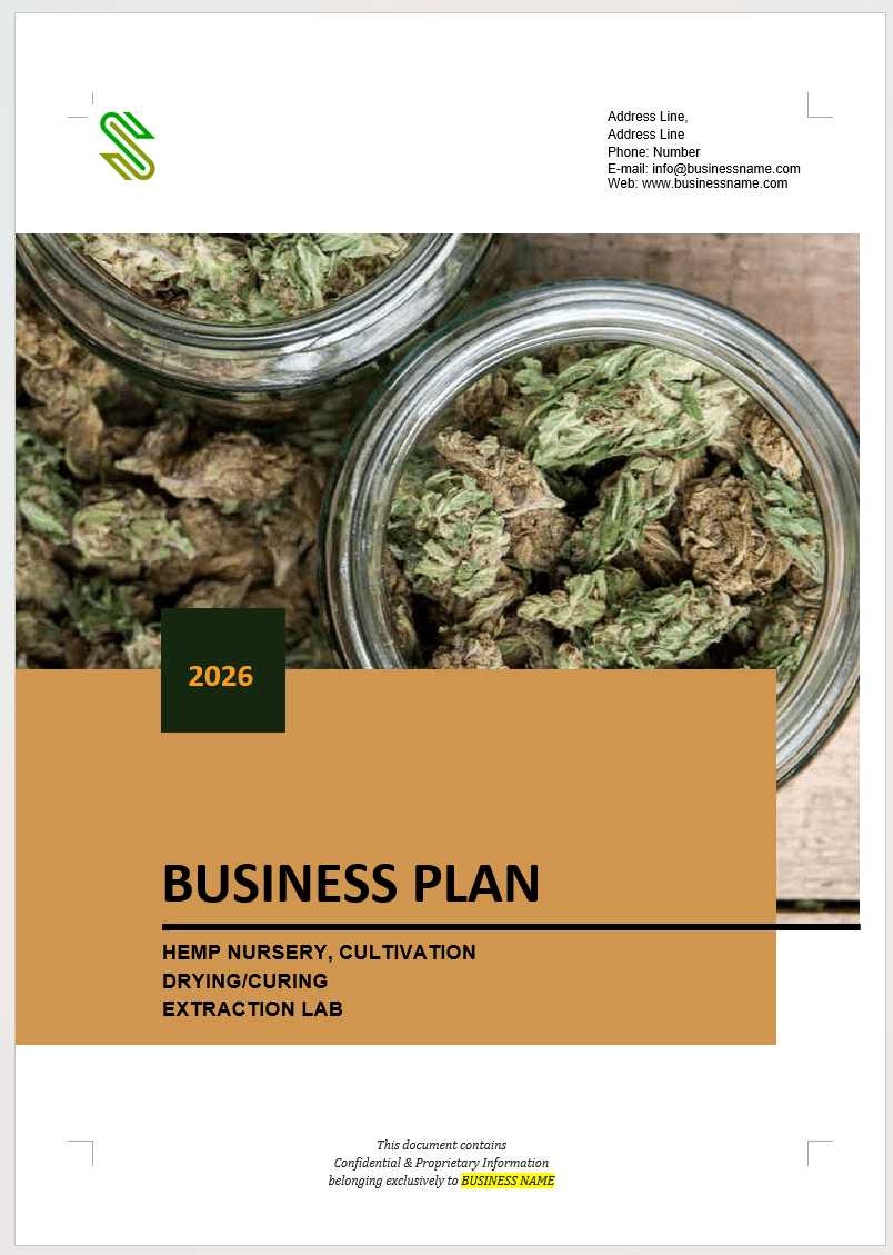 Hemp Nursery, Cultivation, Curing, Extraction Business Plan Template