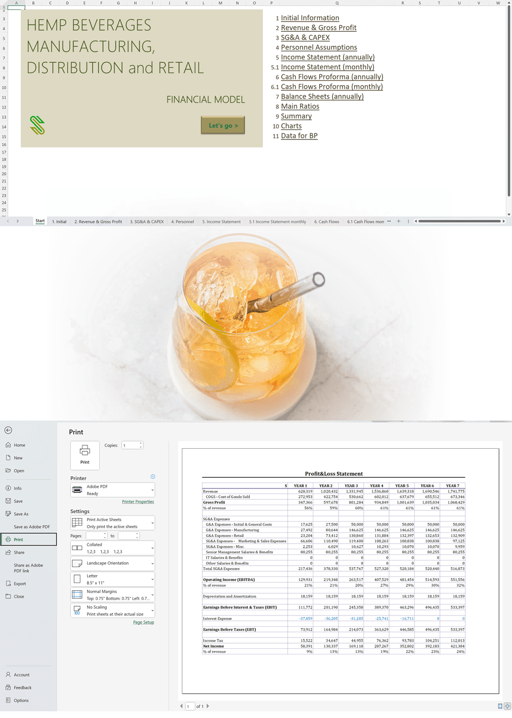 Hemp CBD Beverage Manufacturing, Wholesale and/or Retail Financial Model